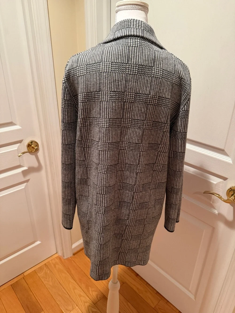 J. Crew Black and Gray Plaid Open-Front Knit Blazer